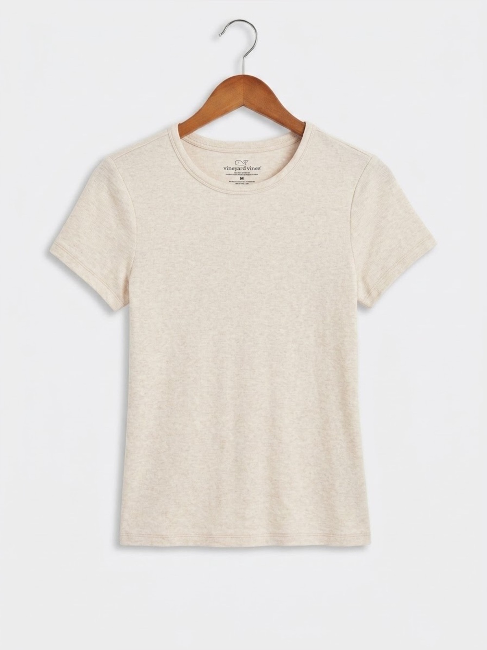 Vineyard Vines Short Sleeve Ribbed Crewneck Tee in Oatmeal Heather